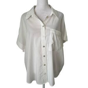 Pistola white short-sleeve button down boxy top size M